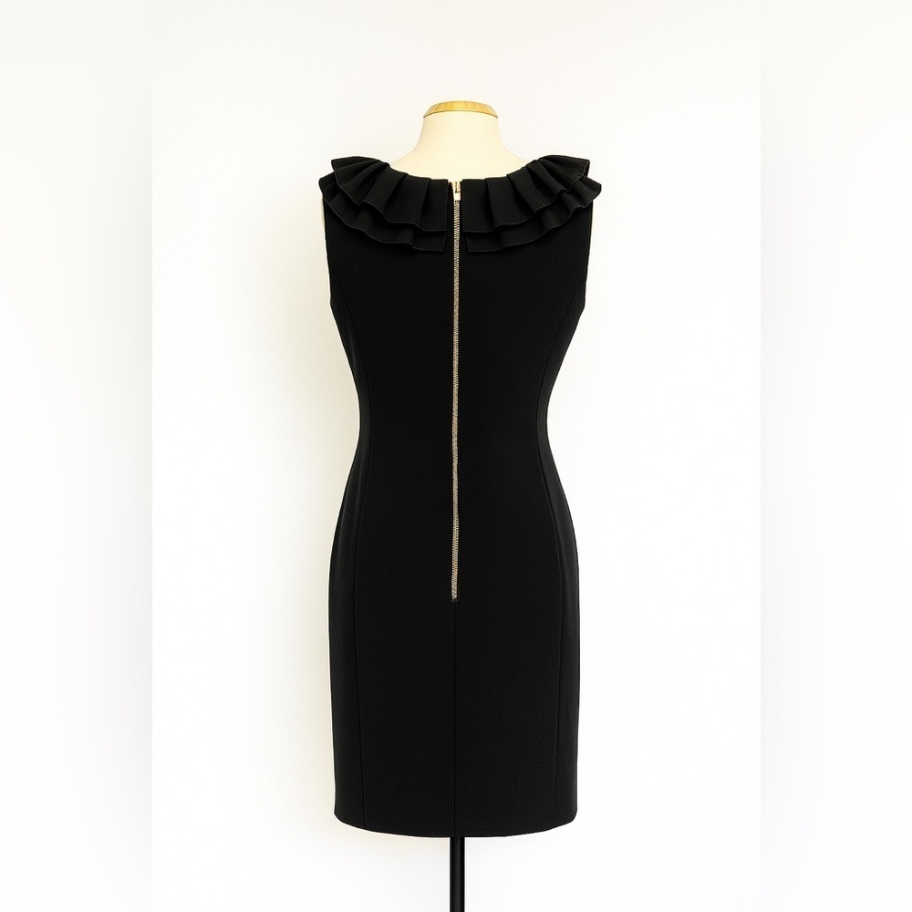 Kasper Black Sleeveless Ruffle Dress Petite 2 Classic LBD Shift - Picture 3 of 4